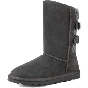 DREAM PAIRS Women’s Mid Calf Winter Snow Boots Fashion FuzzyChic Buckle Booties(Grey)