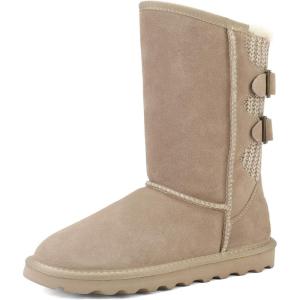 DREAM PAIRS Women’s Mid Calf Winter Snow Boots Fashion FuzzyChic Buckle Booties(Sand)
