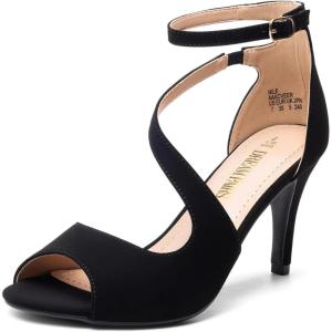 DREAM PAIRS Women’s NILE Fashion Stilettos Open Toe Pump Heel Sandals(Dark Black)