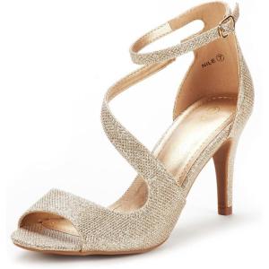 DREAM PAIRS Women’s NILE Fashion Stilettos Open Toe Pump Heel Sandals(Gold Glitter)