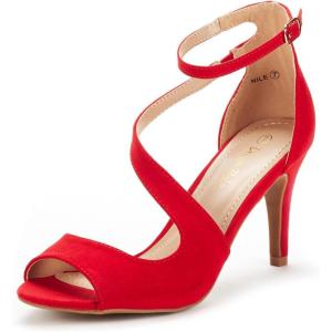 DREAM PAIRS Women’s NILE Fashion Stilettos Open Toe Pump Heel Sandals(Red)