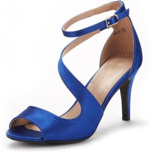 DREAM PAIRS Women’s NILE Fashion Stilettos Open Toe Pump Heel Sandals(Royal Blue Satin)