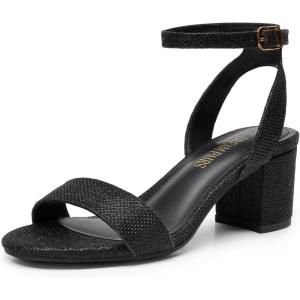 DREAM PAIRS Women’s Open Toe Ankle Strap Low Block Chunky Heels Sandals Party Dress Pumps Shoes(Black/Glitter)
