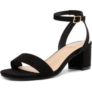 DREAM PAIRS Women’s Open Toe Ankle Strap Low Block Chunky Heels Sandals Party Dress Pumps Shoes(Black/Suede)