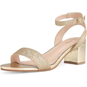 DREAM PAIRS Women’s Open Toe Ankle Strap Low Block Chunky Heels Sandals Party Dress Pumps Shoes(Gold/Glitter)