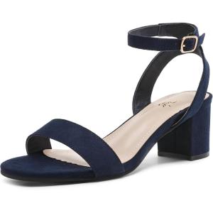 DREAM PAIRS Women’s Open Toe Ankle Strap Low Block Chunky Heels Sandals Party Dress Pumps Shoes(Navy/Suede)