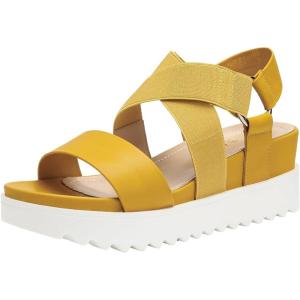 DREAM PAIRS Women’s Open Toe Ankle Strap Platform Wedge Sandals(Yellow)
