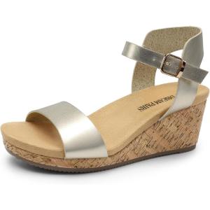 DREAM PAIRS Women’s Open Toe Buckle Ankle Strap Platform Wedge Sandals Women 2025(Gold-pu)