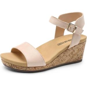 DREAM PAIRS Women’s Open Toe Buckle Ankle Strap Platform Wedge Sandals Women 2025(Nude-suede)