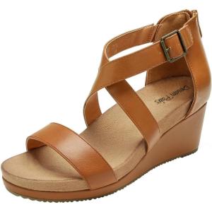 DREAM PAIRS Women’s Open Toe Buckle Ankle Strap Summer Platform Wedge Sandals(Camel/Pu)