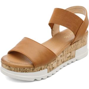 DREAM PAIRS Women’s Open Toe Casual Platform Sandals(Camel)