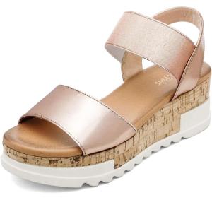 DREAM PAIRS Women’s Open Toe Casual Platform Sandals(Champagne)