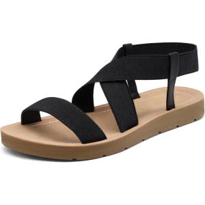 DREAM PAIRS Women’s Open Toe Elastic Ankle Strap Flat Summer Sandals(Black-1)