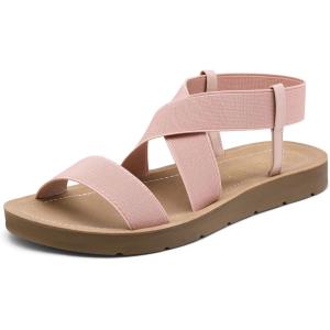 DREAM PAIRS Women’s Open Toe Elastic Ankle Strap Flat Summer Sandals(Blush)
