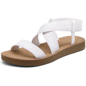 DREAM PAIRS Women’s Open Toe Elastic Ankle Strap Flat Summer Sandals(White-1)