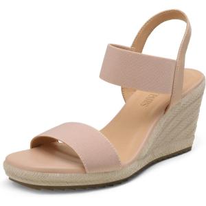 DREAM PAIRS Womens Open Toe Espadrilles Dressy Platform Sandals Slip on Elastic Ankle Strap Wedges Sandals(Blush)