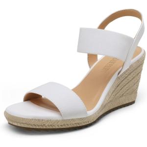 DREAM PAIRS Womens Open Toe Espadrilles Dressy Platform Sandals Slip on Elastic Ankle Strap Wedges Sandals(White)