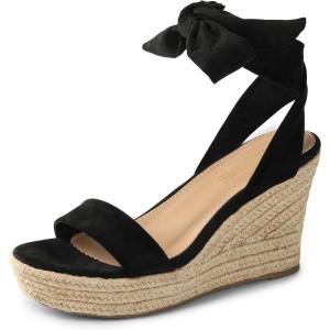 DREAM PAIRS Womens Open Toe Espadrilles Wedges Tie Lace Up Cute Ankle Strap Platform Sandals Dressy Shoes(Black)