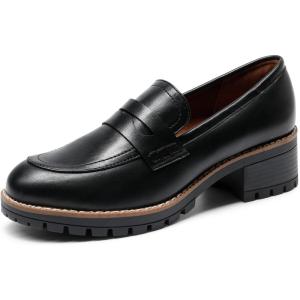 DREAM PAIRS Women’s Platform Chunky Heeled Loafers, Womens Business Casual Shoes(Black Pu)