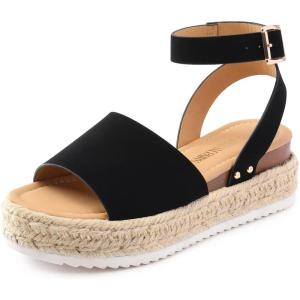 DREAM PAIRS Women’s Platform Espadrilles Casual Ankle Strap Wedge Sandals Comfortable Dressy Summer Shoes(Black-nubuck)