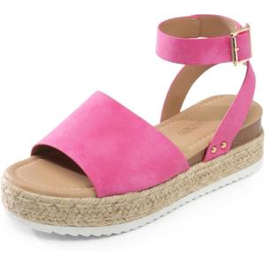 DREAM PAIRS Women’s Platform Espadrilles Casual Ankle Strap Wedge Sandals Comfortable Dressy Summer Shoes(Hot Pink)