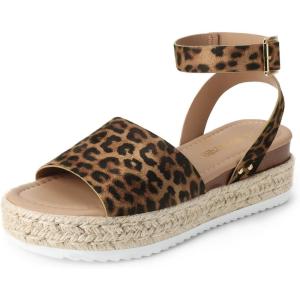DREAM PAIRS Women’s Platform Espadrilles Casual Ankle Strap Wedge Sandals Comfortable Dressy Summer Shoes(Leopard)