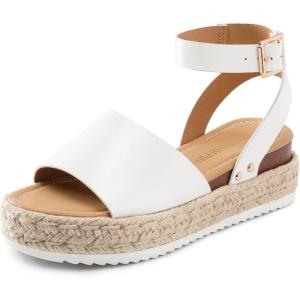 DREAM PAIRS Women’s Platform Espadrilles Casual Ankle Strap Wedge Sandals Comfortable Dressy Summer Shoes(White-pu)