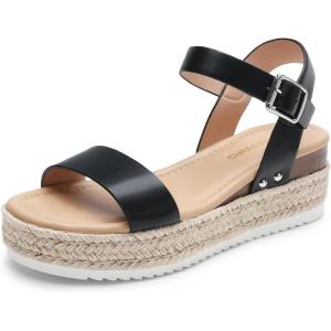 DREAM PAIRS Women’s Platform Espadrilles Wedge Sandals, Comfortable Open Toe One Band Sandals for Women Dressy Casual Summer(Black)
