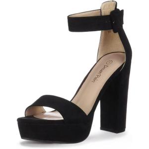 DREAM PAIRS Women’s Platform Heel Sandals, Open Toe Ankle Strap Heel Fashion Wedding Party Dress Sandals Shoes(Black/Suede)