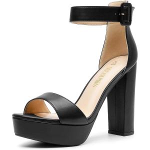 DREAM PAIRS Women’s Platform Heel Sandals, Open Toe Ankle Strap Heel Fashion Wedding Party Dress Sandals Shoes(Black-pu)