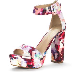 DREAM PAIRS Women’s Platform Heel Sandals, Open Toe Ankle Strap Heel Fashion Wedding Party Dress Sandals Shoes(Floral)