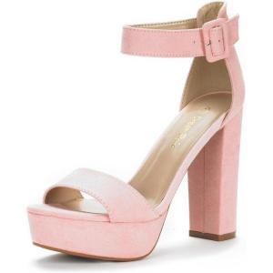 DREAM PAIRS Women’s Platform Heel Sandals, Open Toe Ankle Strap Heel Fashion Wedding Party Dress Sandals Shoes(Pink/Suede)