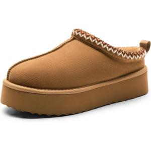 DREAM PAIRS Women’s Platform Slippers Genuine Suede Slip-on Warm FuzzyEasy Autumn Winter Fluffy Comfy Furry Shoes for Outdoor Indoor(Chestnut)