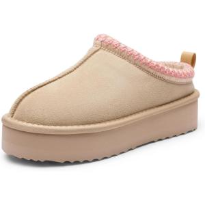 DREAM PAIRS Women’s Platform Slippers Genuine Suede Slip-on Warm FuzzyEasy Autumn Winter Fluffy Comfy Furry Shoes for Outdoor Indoor(Nude)