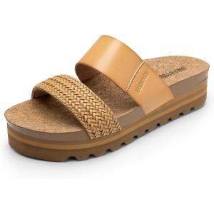 DREAM PAIRS Women’s Platform Wedge Sandals with Arch Support, Comfortable Beach Slip-on Flat Sandals, Casual 2-Strap Cork Cushion Slides for Women(Natural-pu)