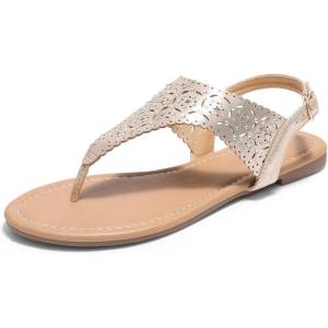 DREAM PAIRS Women’s Rhinestone Casual Wear Cute Gladiator Flat Sandals Beach Dressy T-Strap Thong Sandals(Gold)