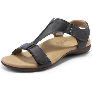 DREAM PAIRS Womens Sandals Arch Support T-Strap Orthopedic Flat Sandals Comfortable Summer Shoes(Grey)