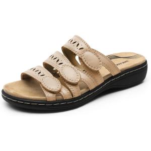 DREAM PAIRS Women’s Slide Sandals Comfortable Arch Support Casual Walking Sandals Adjustable Straps Slip On Low Wedge Flat Sandals(Nude)