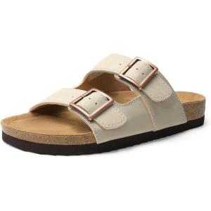 DREAM PAIRS Womens Slide Sandals Cork Footbed Open Toe Adjustable Flat Sandals Comfort Slip On Slippers for Summer(Natural)