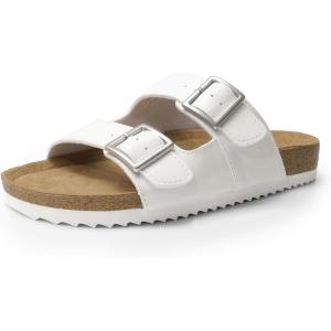 DREAM PAIRS Womens Slide Sandals Cork Footbed Open Toe Adjustable Flat Sandals Comfort Slip On Slippers for Summer(White)