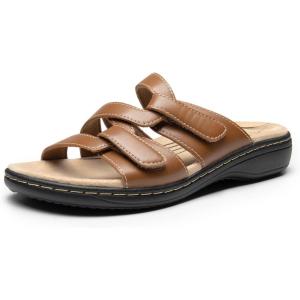 DREAM PAIRS Womens Slides Arch Support Slip on Flat Sandals Comfort Plantar Fasciitis Soft Cushion Slippers With Adjustable Straps(Tan)