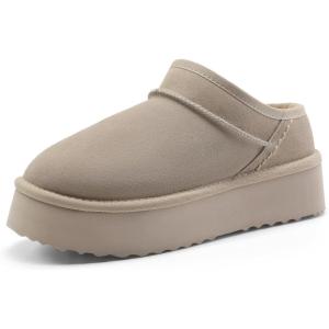 DREAM PAIRS Women’s Slippers Platform Genuine Suede Slip-On Memory Foam Cozy Fluffy Warm Comfy Furry House Shoes for Outdoor Indoor(Sand)