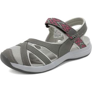 DREAM PAIRS Women’s Sport Athletic Sandals Outdoor Hiking Sandals(Grey/Coral)