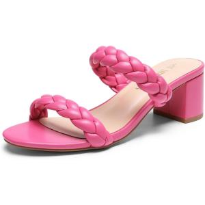 DREAM PAIRS Women’s Two Braided Strap Low Heels for Women Open Toe Block Chunky Heels Sandals Holiday Party Wedding Dress Pumps Shoes(Hot Pink)