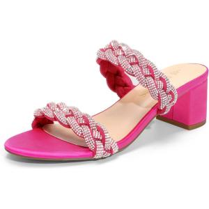 DREAM PAIRS Women’s Two Braided Strap Low Heels for Women Open Toe Block Chunky Heels Sandals Holiday Party Wedding Dress Pumps Shoes(Hot Pink-rhinestone)