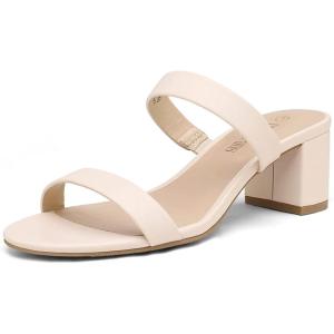 DREAM PAIRS Women’s Two Strap Open Toe Low Block Chunky Heels Sandals Dress Pumps Casual Summer Mules Shoes(Apricont/Pu)