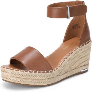 DREAM PAIRS Women’s Wedge Sandals Open Toe Espadrilles Sandals Comfortable Dressy Ankle Strap Platform Sandals Suitable for Work Beach Summer Shoes(Brown)