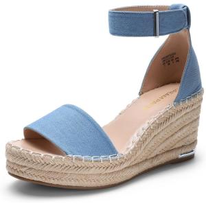 DREAM PAIRS Women’s Wedge Sandals Open Toe Espadrilles Sandals Comfortable Dressy Ankle Strap Platform Sandals Suitable for Work Beach Summer Shoes(Denim Blue)