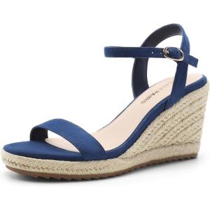DREAM PAIRS Women’s Wedge Sandals Open Toe Espadrilles Sandals Comfortable Dressy Ankle Strap Platform Sandals Suitable for Work Beach Summer Shoes(Navy)