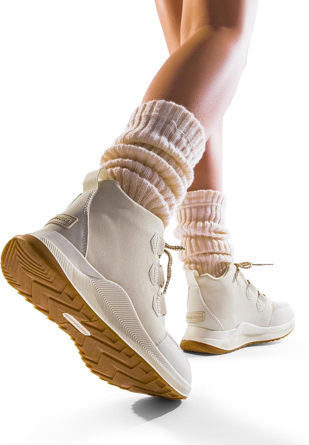 imageDREAM PAIRS Ankle Winter Boots for Women Waterproof Lace Up AntiSlip Warm Snow Booties Fashion Sneaker BootsBeige